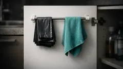 Mit einer Spannstange zur aufgeräumten Küche: der simple Hack für Müllsäcke und Putztücher